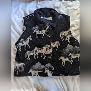 Vintage 90s St. John's Bay Teddy Fleece HORSE GIRL Vest | Cozy Western